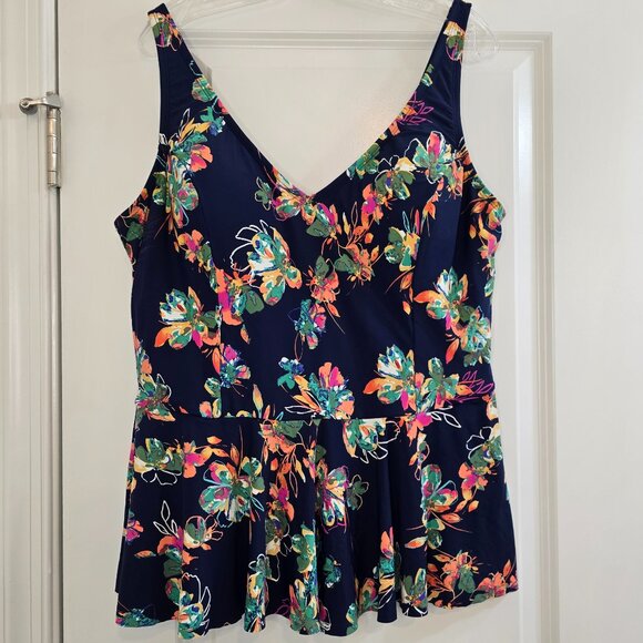 Sea Angel Navy Peplum Tankini with Tropical Floral Print - Picture 1 of 7